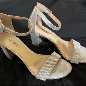 Alex Marie Silver Block Heel Sandals with Ankle Strap